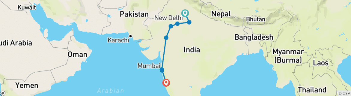 Image of a map showing the route of the tour