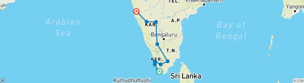 Image of a map showing the route of the tour