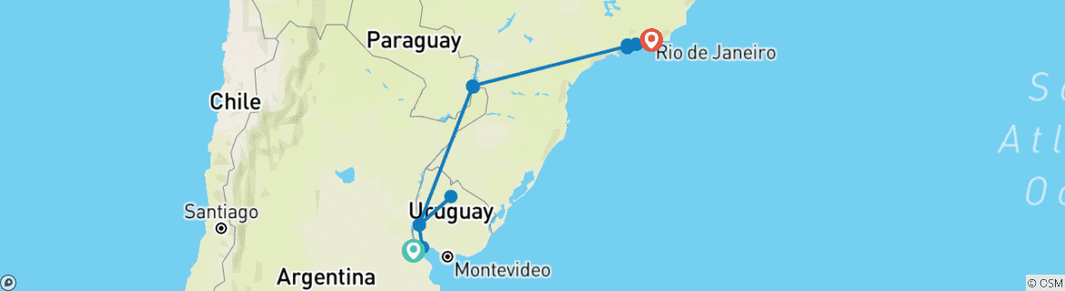 Image of a map showing the route of the tour