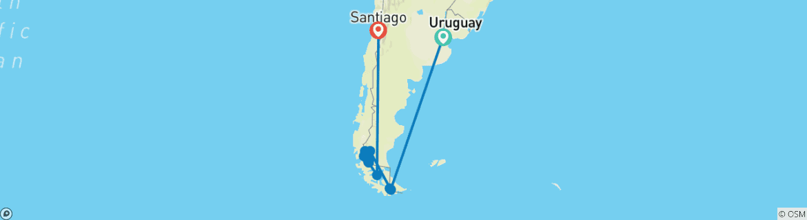 Image of a map showing the route of the tour