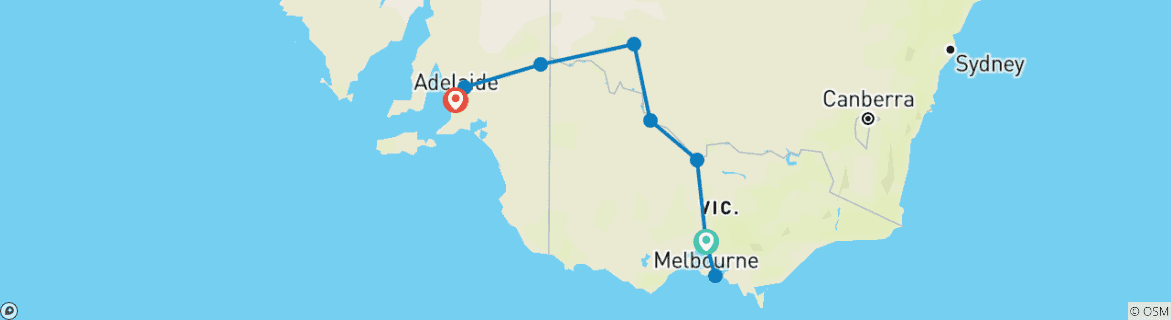 Image of a map showing the route of the tour