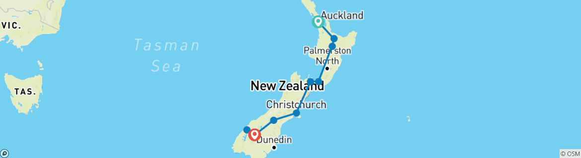 Image of a map showing the route of the tour