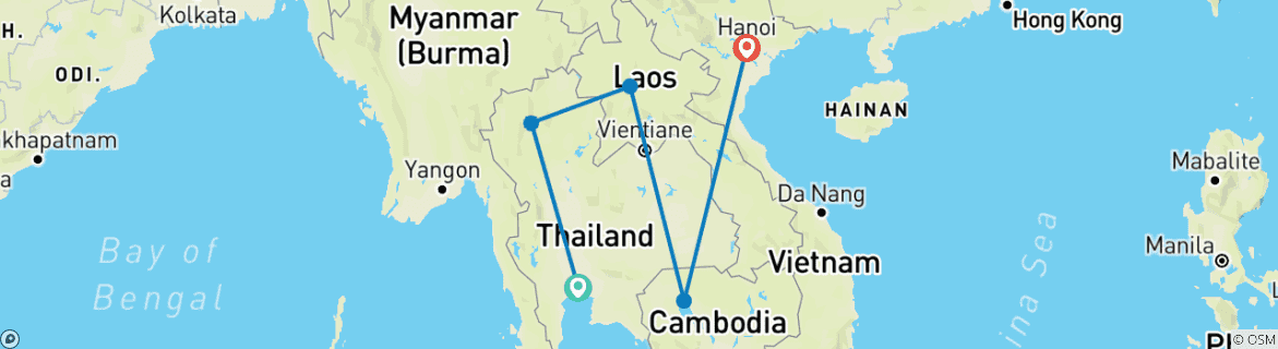 Image d'une carte montrant l'itinéraire du circuit
