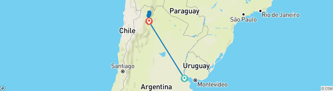 Image of a map showing the route of the tour