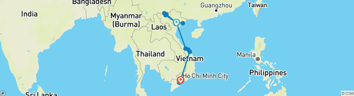 Image of a map showing the route of the tour