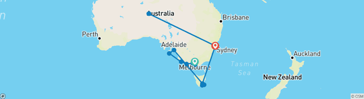 Image of a map showing the route of the tour