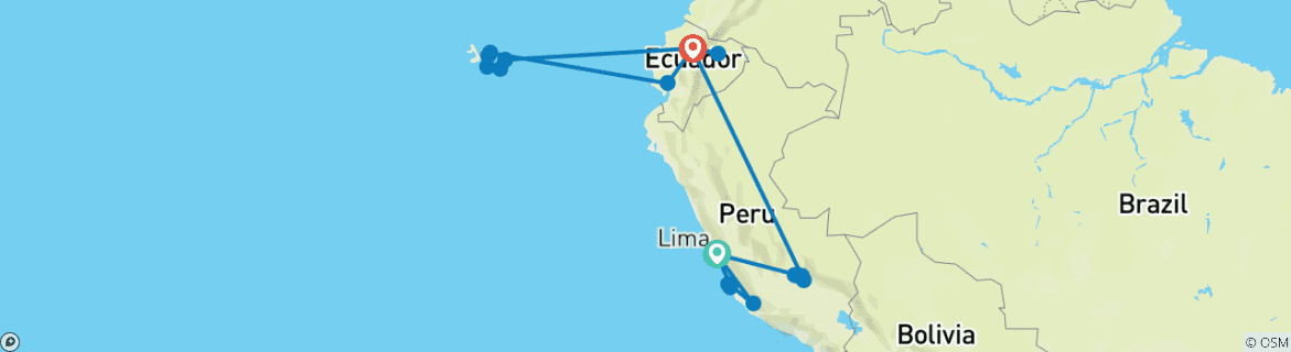 Image of a map showing the route of the tour
