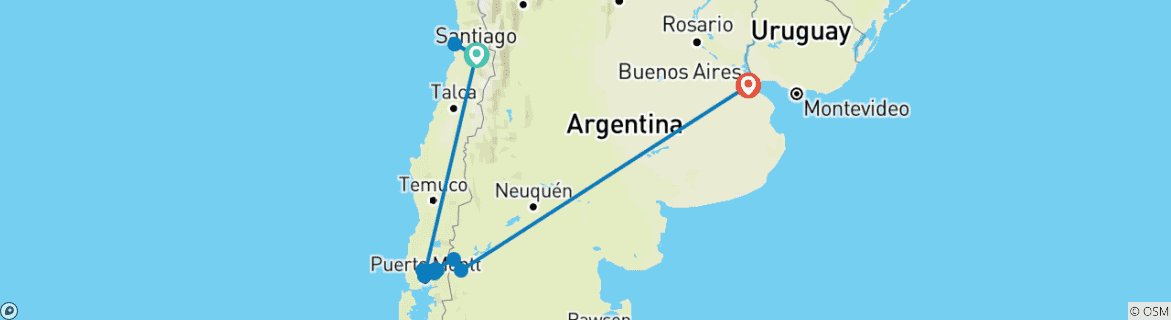 Karte mit der Reiseroute