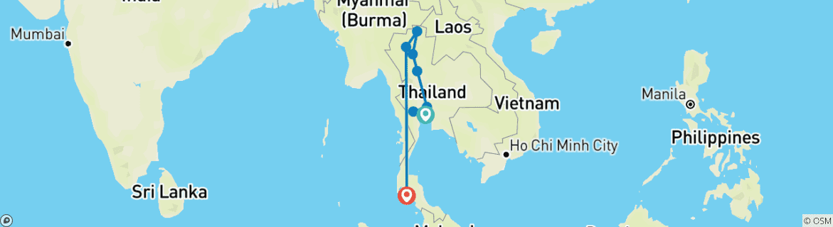 Image of a map showing the route of the tour