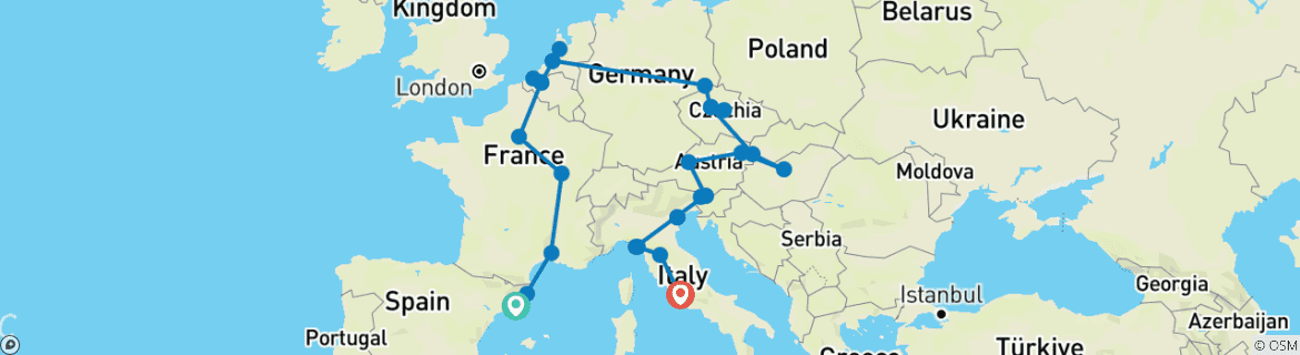 Image d'une carte montrant l'itinéraire du circuit