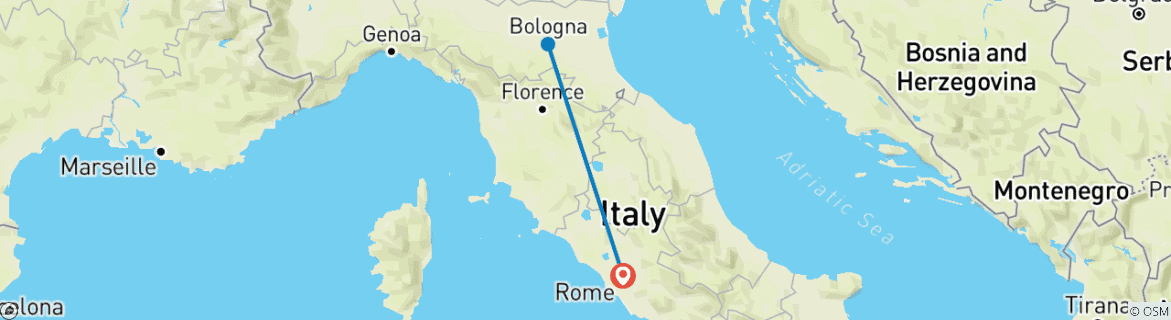 Image of a map showing the route of the tour