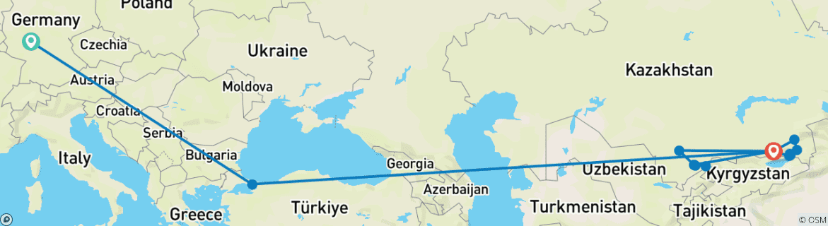 Image of a map showing the route of the tour