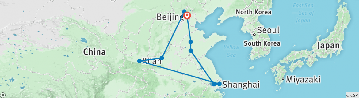 Image of a map showing the route of the tour