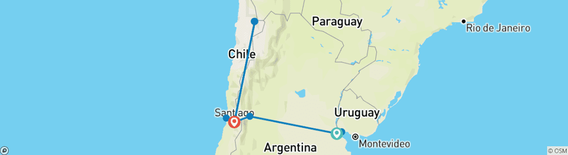 Image of a map showing the route of the tour