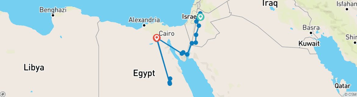 Image of a map showing the route of the tour