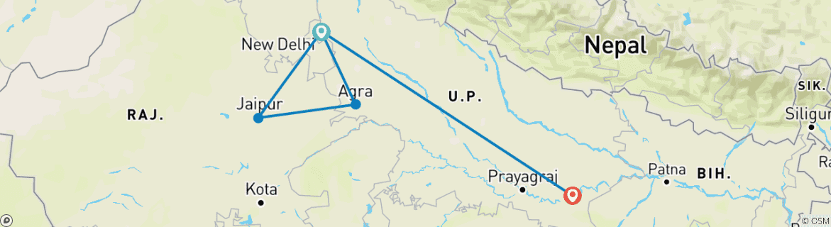 Image of a map showing the route of the tour
