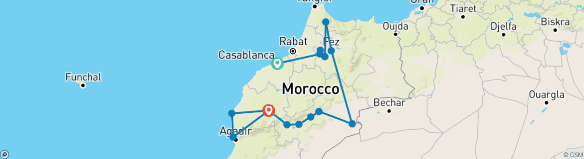 Image d'une carte montrant l'itinéraire du circuit