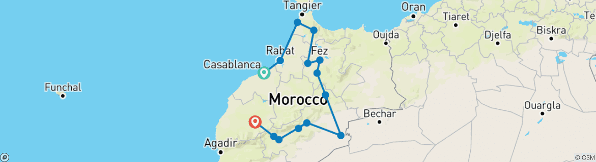 Image d'une carte montrant l'itinéraire du circuit