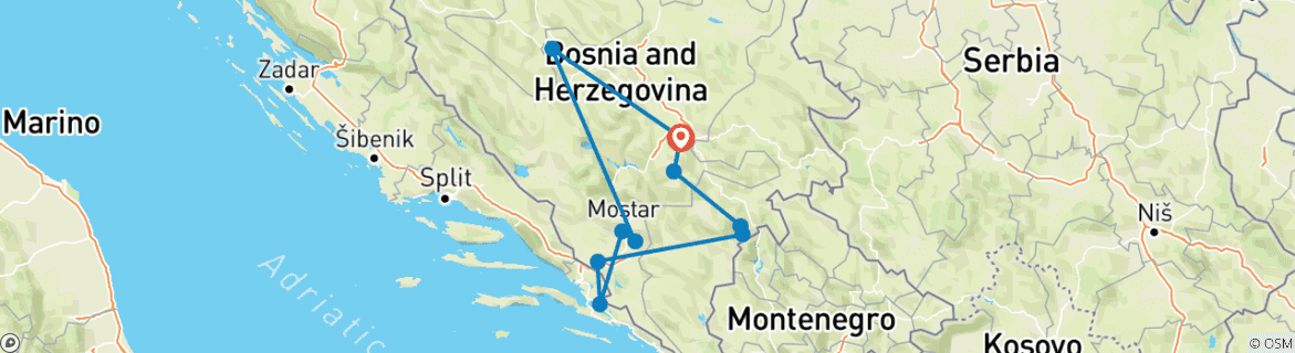 Image d'une carte montrant l'itinéraire du circuit