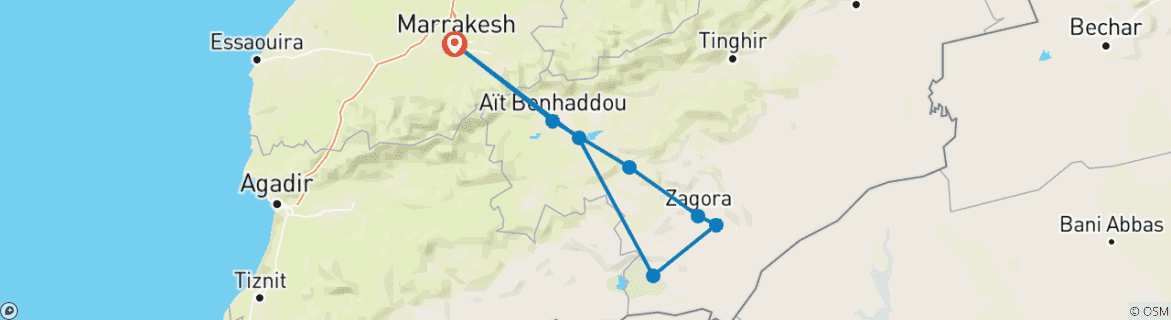 Image of a map showing the route of the tour