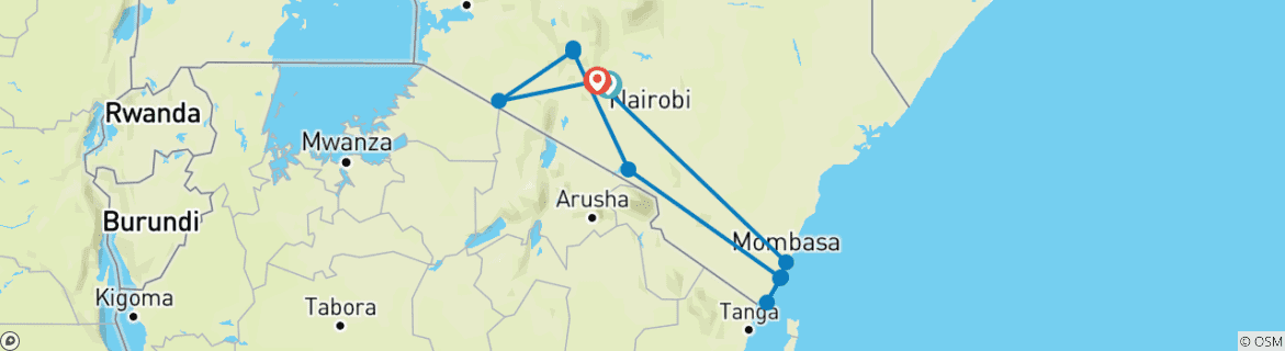 Image of a map showing the route of the tour