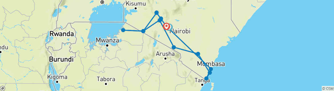 Image of a map showing the route of the tour