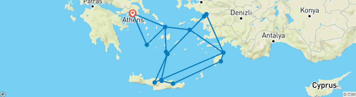 Image of a map showing the route of the tour