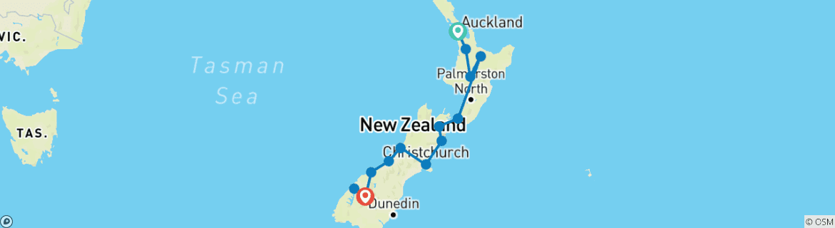 Image of a map showing the route of the tour