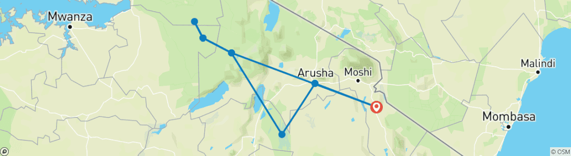 Image of a map showing the route of the tour
