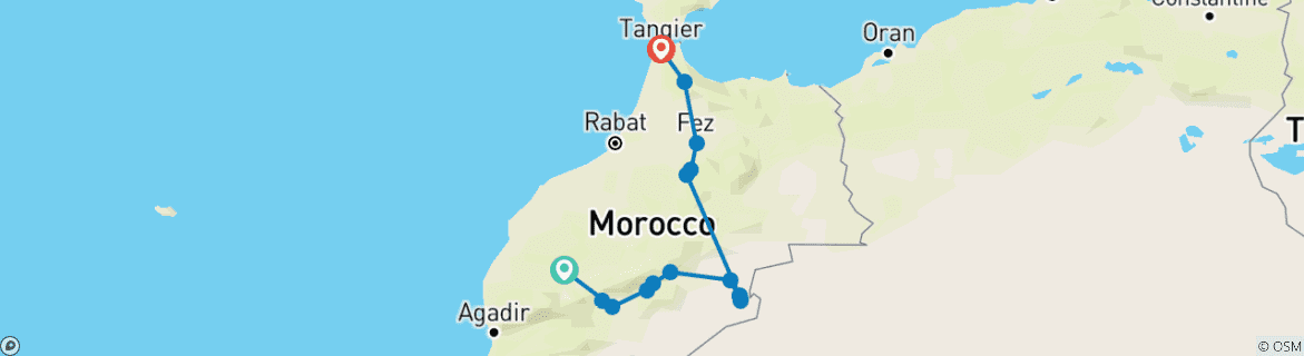 Image d'une carte montrant l'itinéraire du circuit