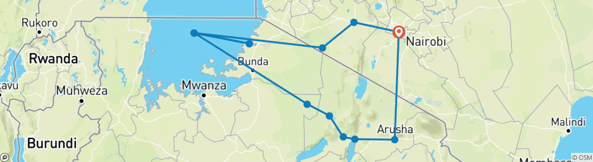 Image of a map showing the route of the tour
