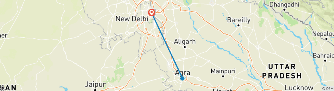 Carte du circuit Découvrez Sankisa et le Taj Mahal au départ de Delhi lors d'un circuit de 3 jours en voiture privée