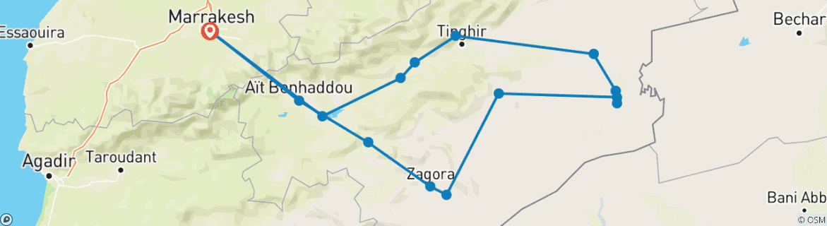 Image d'une carte montrant l'itinéraire du circuit