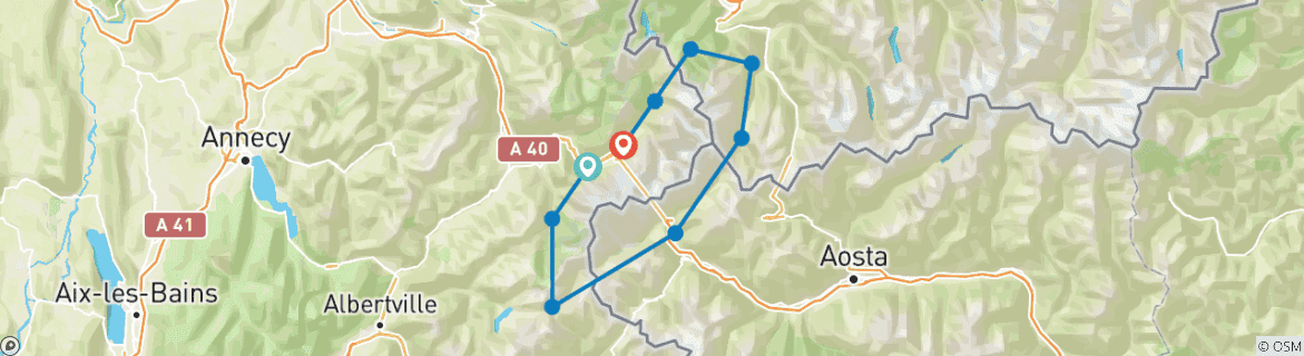 Image d'une carte montrant l'itinéraire du circuit