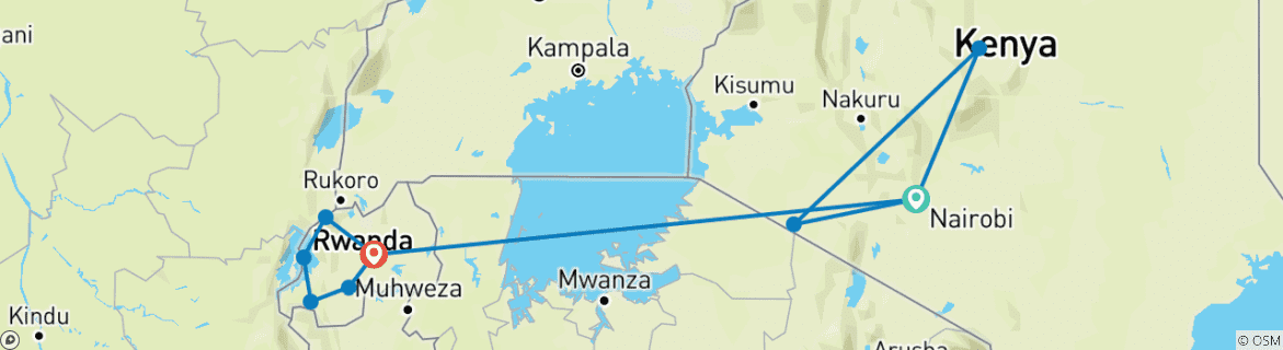 Image of a map showing the route of the tour