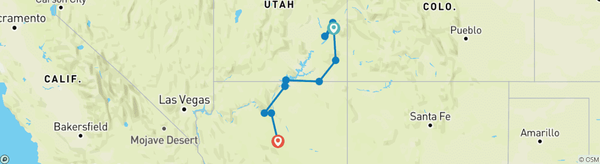 Image of a map showing the route of the tour