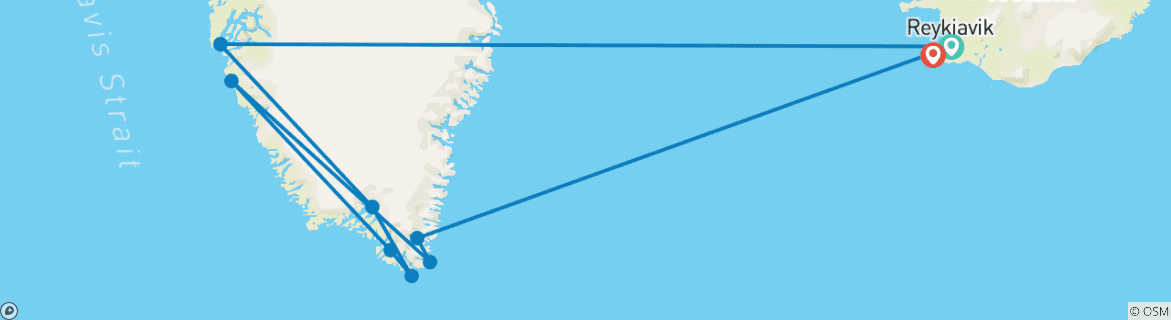 Image of a map showing the route of the tour