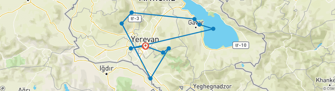Image of a map showing the route of the tour