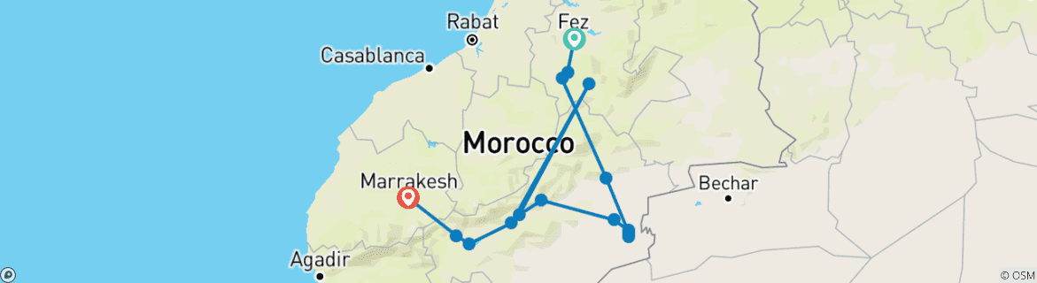 Image d'une carte montrant l'itinéraire du circuit