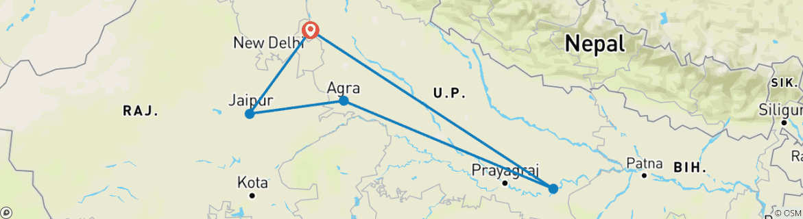 Image of a map showing the route of the tour