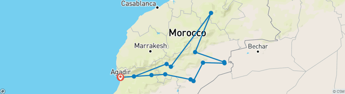 Image d'une carte montrant l'itinéraire du circuit