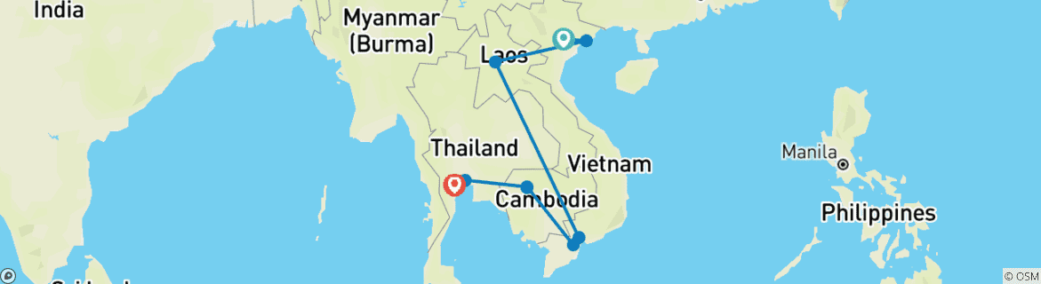 Image of a map showing the route of the tour