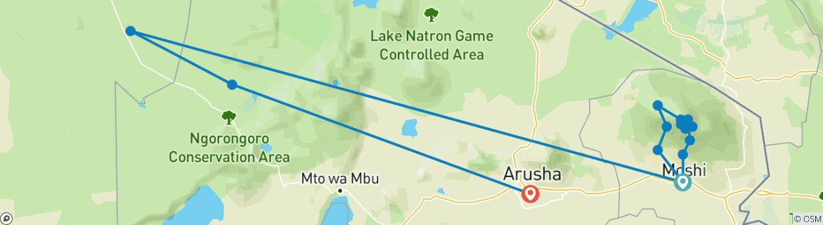 Image of a map showing the route of the tour