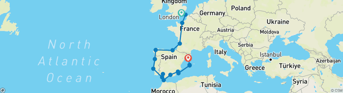 Image d'une carte montrant l'itinéraire du circuit