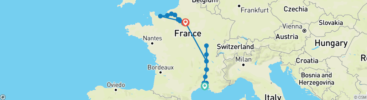 Image d'une carte montrant l'itinéraire du circuit