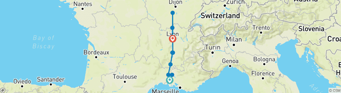 Image d'une carte montrant l'itinéraire du circuit