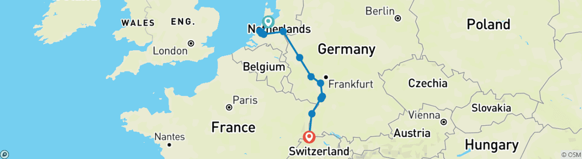 Karte mit der Reiseroute