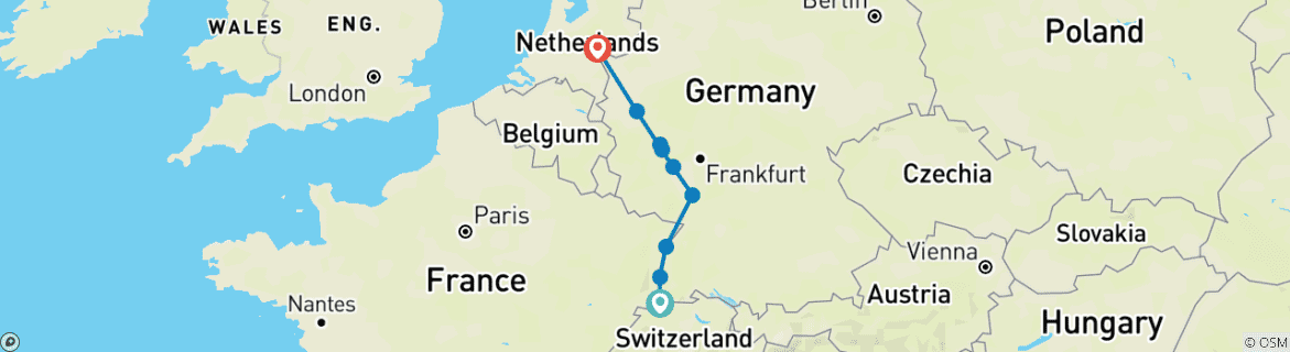 Foto van een kaart met de route van de rondreis