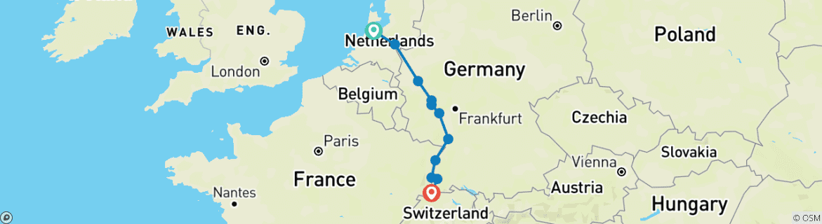 Image d'une carte montrant l'itinéraire du circuit