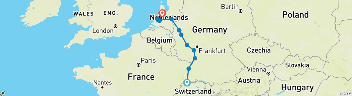 Karte mit der Reiseroute